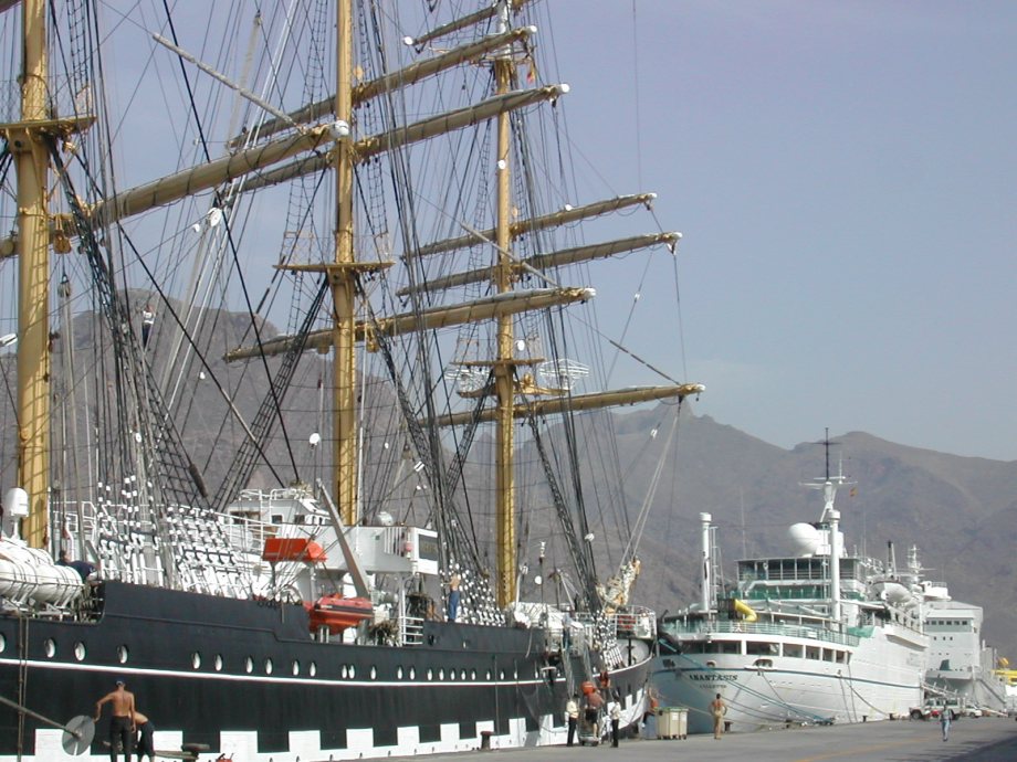 Moored in Santa Cruz, Tenerife, beside a square rigger.