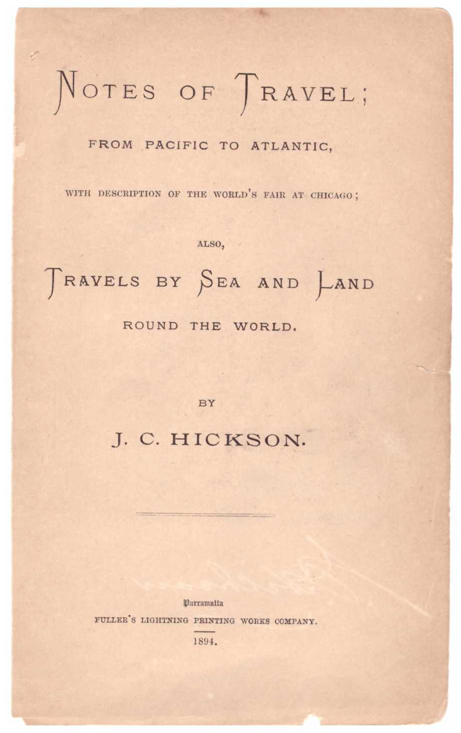 Notes of travel front page